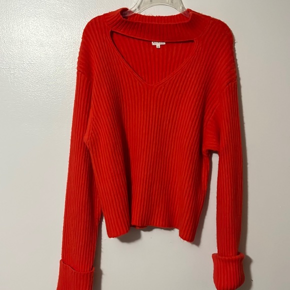 dee elly Sweaters - 3/$20 Dee Elly Solid Cut Out V-Neck Open Knit Coral Sweater
